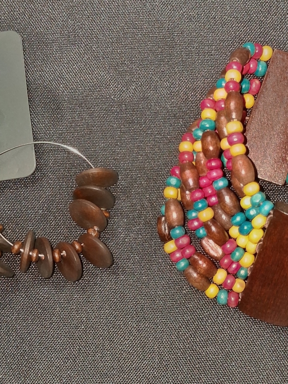 Handcrafted Multicolor Beaded Wood Statement Bracelet With Matching Earrings
